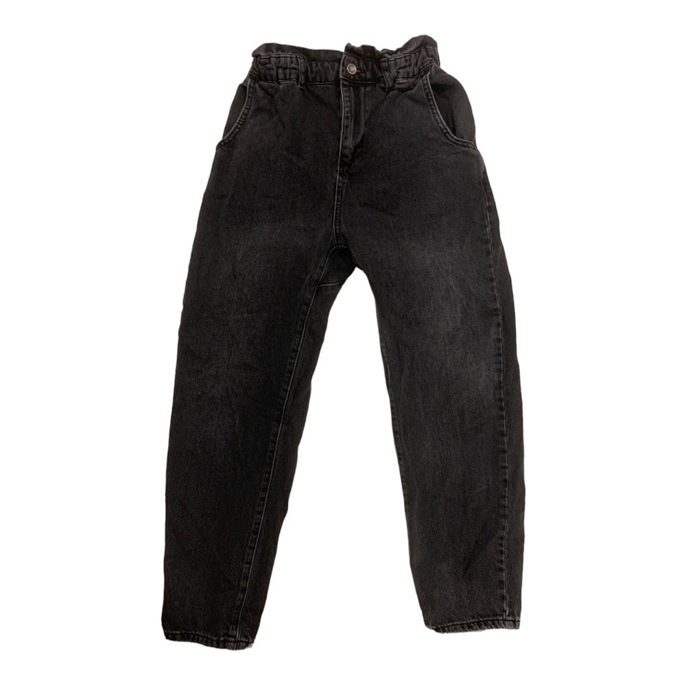Zara Black Paperbag Waist High Rise Mom Jeans Elastic Waist Size Small
